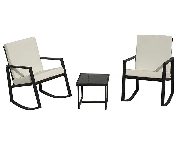 Materiale in rattan di plastica henan mobili 3 pezzi da giardino set da salotto da patio conversazione sedia a dondolo set