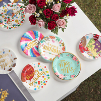 Assiettes en papier jetables modernes pour les fêtes d'anniversaire des enfants, pique-niques, vaisselle de gâteau, impression UV - Table de dessert de haute qualité
