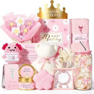 Pink Aesthetic Spa Gift Box Set with Scented <b>Bear</b> Flower Bouquet <b>Cute</b> Birthday Present for Girlfriend Best Friend - Product Image 1