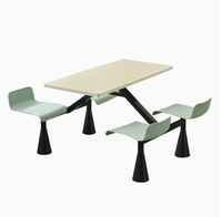 Ensemble table et chaises de cantine moderne 4 places, plateau en bois, sièges en plastique, base en métal, facile à nettoyer, pour cantine scolaire, personnel et salle à manger