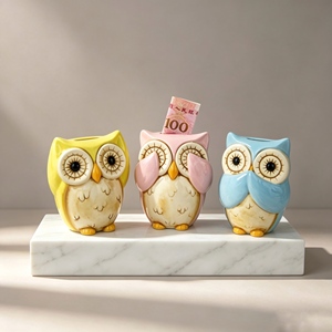 Salvadanaio in Ceramica a Forma di Gufo Floreale Dipinto a Mano, Colorato, a Tema Animale, Regalo per Bambini, Decorazione da Scrivania e <span class=keywords><strong>Casa</strong></span> - Product Image 3