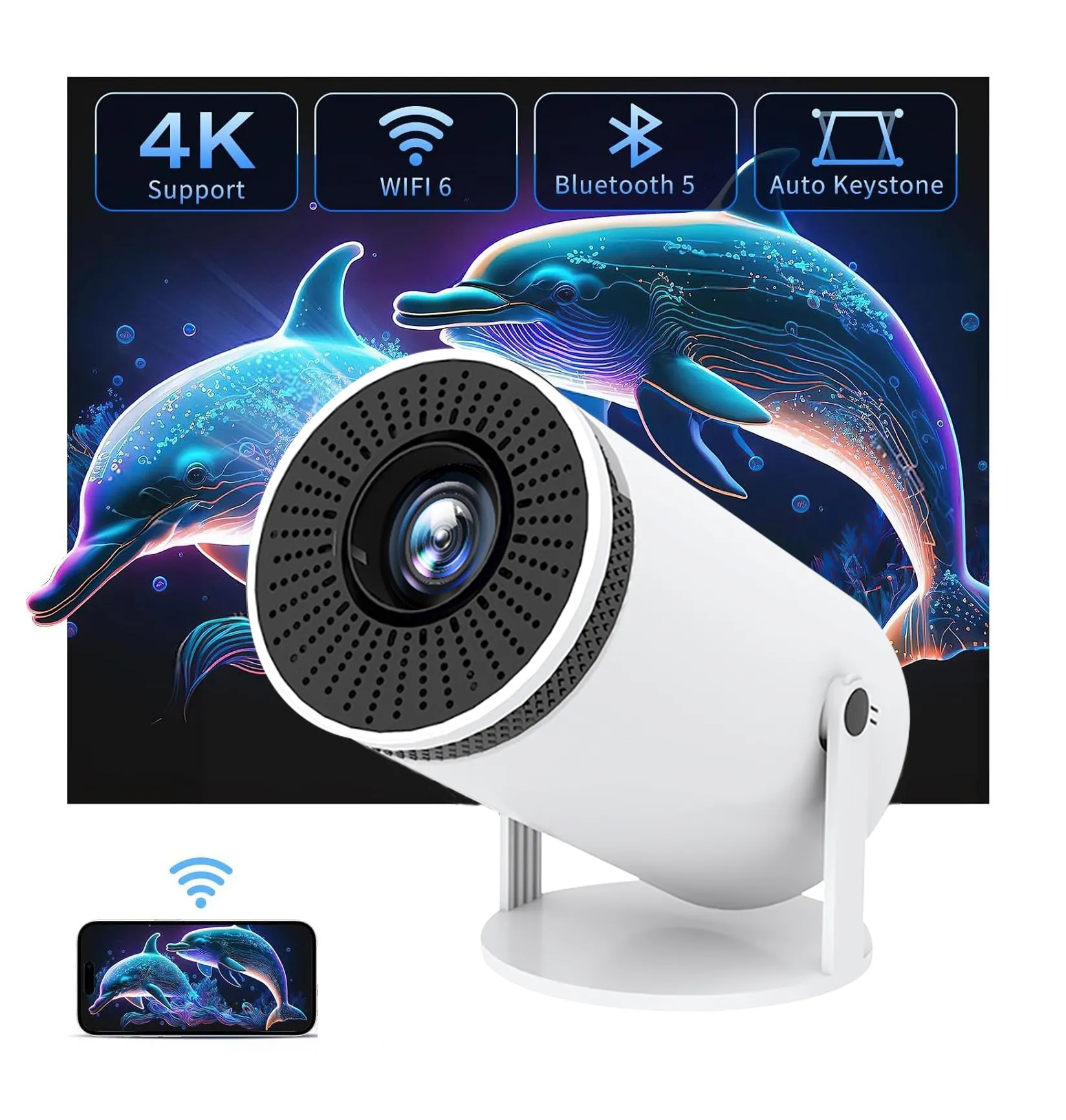 Hot Selling Draagbare Hy300 Mini Proyector Android Bluetooth Wifi6 720P Native 1080P Projectoren