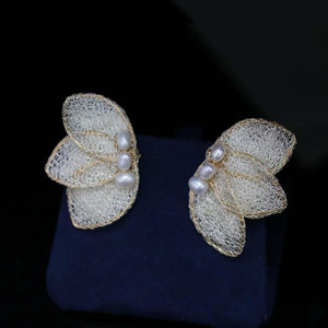 Handmade 14K Gold Filled Butterfly Lace Pearl <b>Earrings</b>, Italian Craft Natural Freshwater Pearl <b>Fine</b> Jewelry for Daily & Gift - Product Image 1
