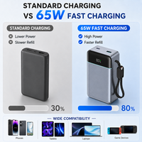 Batterie externe portable personnalisée 10000mAh 20000mAh 30000mAh, charge rapide 65W, câble intégré pour ordinateurs portables, tablettes, téléphones