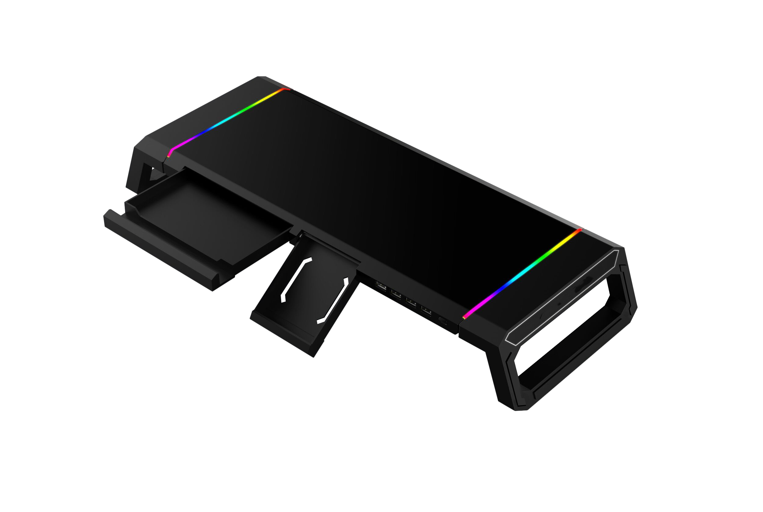 Laptop Stand Shelf with 4 USB 2.0 with RGB Lights Foldable Computer Screen Riser with Drawer Phone Holder Monitor Stand