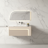 Meuble-lavabo mural de salle de bain de luxe moderne rustique écologique en acier inoxydable personnalisable avec miroir LED et lavabo, garantie 2 ans pour hôtels