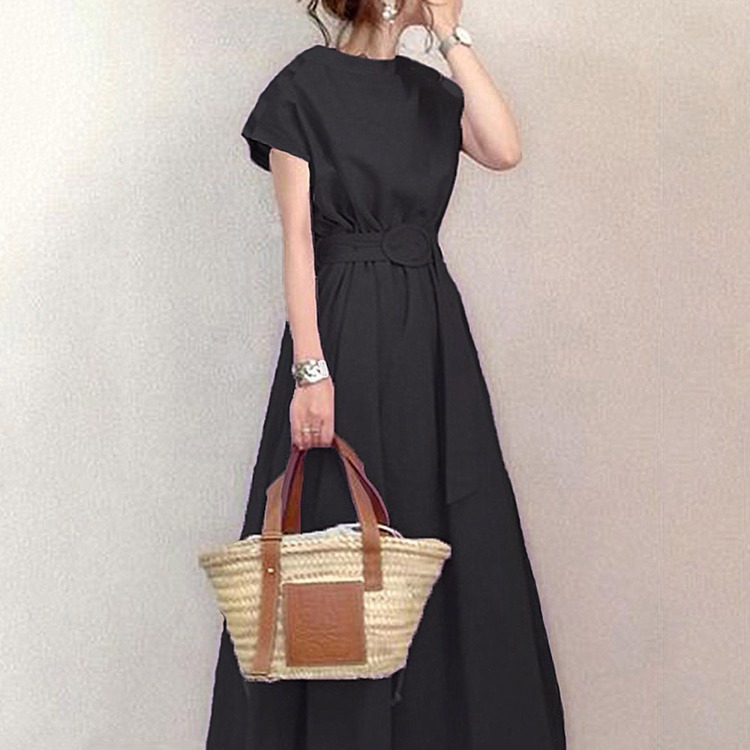 Wholesale Summer New Style Simple Literary Japanese Style Large Swing Skirt  Slim Fit Waist Loose Large