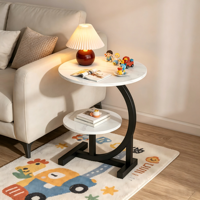 Table basse ronde moderne, portable et durable, avec rangement, table d'appoint compacte à double niveau, structure en acier carbone et plateau en bois