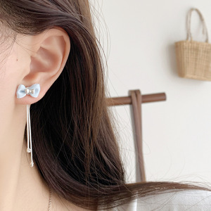 OLXA12-D Hot Selling Sweet Fabric butterfly <b>Bows</b> Pearl Zircon Earrings Women's Silver Needle butterfly Earrings Women - Product Image 3