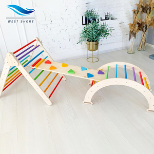 Rainbow Wooden Piklers Triangle With Ramp Climbing Arch Kids Indoor Playground Climber Toys Montessori Climbing Triangle Set