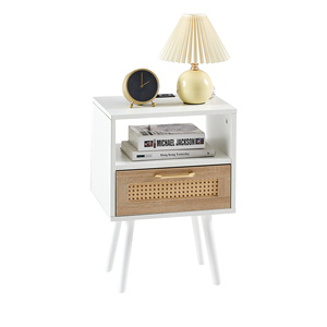 Modern Nightstand With <b>Drawer</b> And Rattan Front 15.75 In White <b>Side</b> <b>Table</b> For Bedroom Storage - Product Image 5