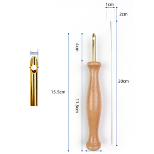 Kit d'outils pour aiguille à poinçon avec manche en bois brut et enfile-aiguille, design simple et portable pour le point de couture DIY - Product Image 2