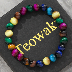 <span class=keywords><strong>Bracelet</strong></span> extensible en verre chatoyant arc-en-ciel, perles œil de tigre polies 8 mm, multicolore, unisexe, bijoux de méditation, vente en gros - Product Image 6