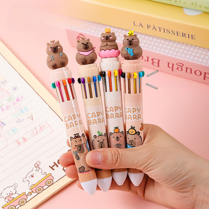 Cartoon Creative Cute Capybara Tencolor Push Ballpoint Pen for