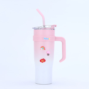 Creative Cute Cartoon Sticker Thermos Cup 304 Stainless Steel Large Capacity Travel Car Cup With Handle Ice Cold Drink Tumbler - Product Image 1