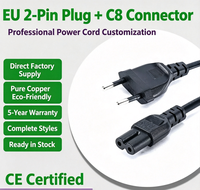 Cordon d'alimentation à deux broches rondes de norme européenne, connecteur en forme de 8, connecteur en forme de D, norme européenne, certifié CE, marque KMD, origine CN