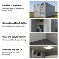 Cabine de toilette mobile en acier ondulé avec lavabo mural et éclairage LED pour chantier extérieur
