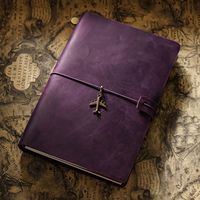 Diario de viaje A5 Shuangluo, cuero genuino hecho a mano, hojas sueltas sin imprimir, 22x15,5 cm, 96 hojas, regalo aleatorio NAG13