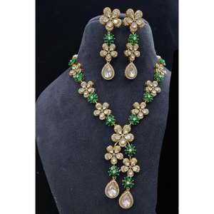 Green Wedding Polki <b>Bridal</b> Necklace <b>Jewelry</b> <b>Set</b> Rajsthani Polki <b>Jewelry</b> Indian <b>Bridal</b> Polki Necklacce Earrings <b>Set</b> - Product Image 2