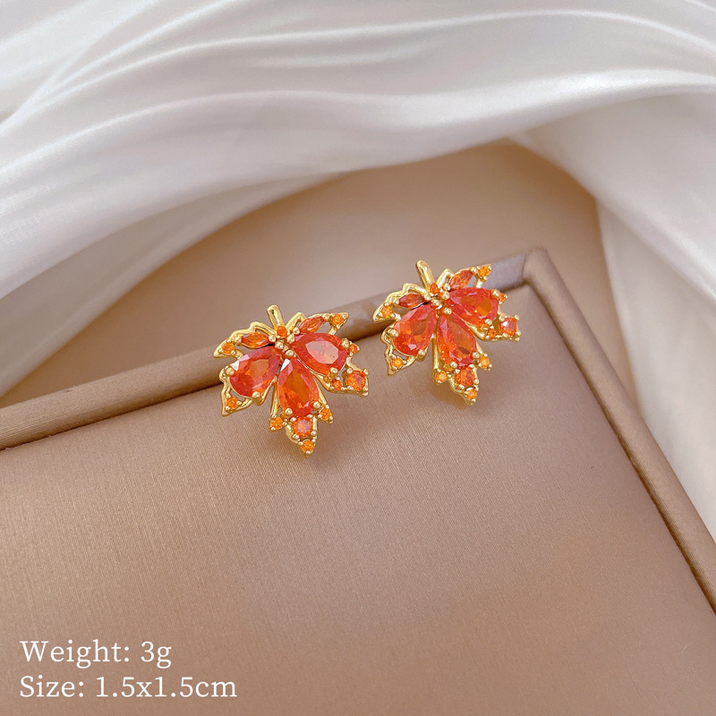 E332 Red Stud Earrings [Real Gold Electroplated]