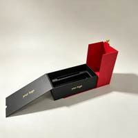 Caja de Regalo Magnética Personalizada con Tapa Abatible, Logotipo en Lámina Dorada, Caja de Papel Extraíble, Caja de Lujo Roja y Negra para Botellas de Té, Embalaje de Regalo para Cosméticos
