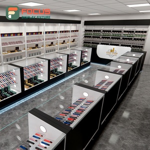 Square Smoke Shop Display Cabinet Wood Glass Showcase Counter LED Lighting Tobacco Display Cabinet - Product Image 2