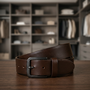 Cinturón de Cuero Genuino Marrón Sólido con Hebilla Rectangular de Hierro, Formal para Hombre, Duradero, Moldeado en una Sola Pieza - Product Image 1