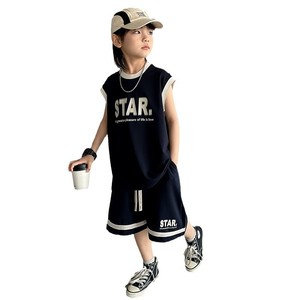 Ensemble d'été pour garçons : Gilet sans manches et short de sport en polyester, style décontracté pour le basketball, vêtements pour enfants - Product Image 5