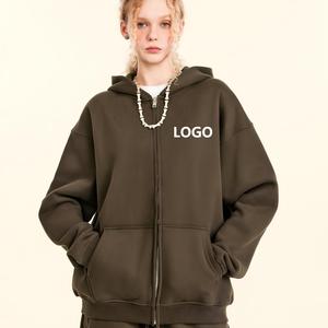 เสื้อฮู้ดซิปโอเวอร์ไซส์ สีพื้น ผ้าฝ้ายเฟรนช์เทอร์รี่ ยูนิเซ็กส์ สวมใส่สบายๆ สำหรับฤดูใบไม้ร่วง พิมพ์ลายโลโก้ด้านหน้า - Product Image 1