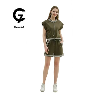 Comodo7, conjunto de 2 piezas informal de lujo para mujer, pantalones cortos de manga corta con estampado bordado de diseñador de verano, Top corto, monos, monos - Product Image 1