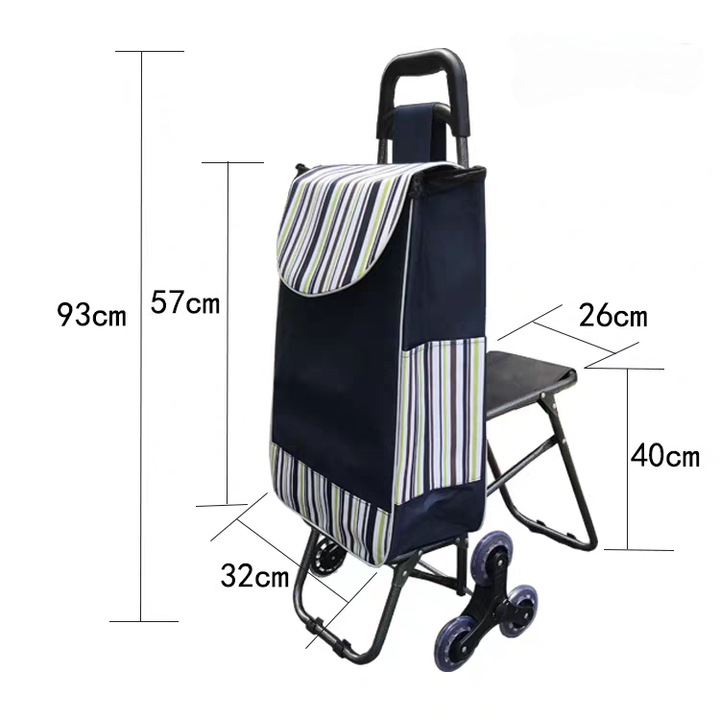 Big Foldable Shopping Cart Trolley Travel Bag with Seat for Shopper and Fishing Chair Use