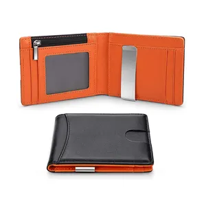 Wallets Mens RFID Blocking with Money Clip Bi-fold Slim Minimalist Mini PU Men Wallet with Coin Pocket and ID Window