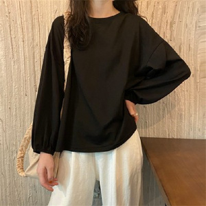OEM/ODM Nuova Moda T-shirt Casual <span class=keywords><strong>Morbida</strong></span> da <span class=keywords><strong>Donna</strong></span>/Ragazza, Vestibilità Ampia, Colore Tinta Unita, Pullover Bianco con Maniche a Sbuffo e Scollo a O - Product Image 2