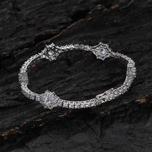 New Flower-shaped <b>Copper</b> Zircon Tennis <b>Bracelet</b>, Couples Stacking Women's Jewelry Hip-hop Tanjing Fashion Lijing Necklace - Product Image 2