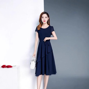 Summer Mid Length A Line <b>Dress</b> O Neck <b>Elastic</b> Waist Loose Casual Daily Wear Women's <b>Dress</b> - Product Image 4
