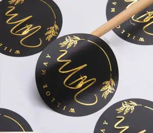 Manufacture Custom Waterproof Vinyl Black Gold Foil Stamping Embossed Uv Label Sticker