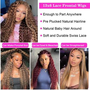 Perruque Lace Front Ombrée à Mèches, Cheveux Humains, Sans Colle, 13x6 HD, Blond <span class=keywords><strong>Miel</strong></span> 4/27, Ondulations Profondes - Product Image 5