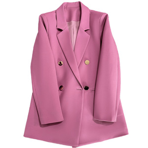 Blazer de Calidad Ling205, Color Morado Rosado, Chaqueta de Traje con Hebilla, Estilo Británico Nuevo de Otoño, Diseño Cruzado para Mujer - Product Image 2