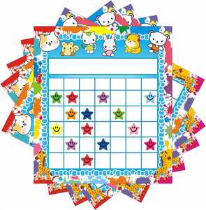 Lot de 80 tableaux de récompenses pour la salle de classe avec 2400 autocollants étoiles colorés en papier pour enfants et étudiants, pour l'enseignement en classe - Product Image 1