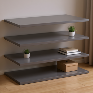 Estantes de Madera Sintética Gris de Alto Brillo, 23.6x15.7x0.6 Pulgadas, Estantes de Almacenamiento de Pared de 4 Niveles, Diseño Minimalista - Product Image 2