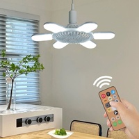 Ventilateur de plafond LED E27 moderne à moteur DC, télécommandé, pliable en U, intensité variable, 3 vitesses, pour salle de bain, métal et plastique