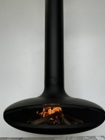 NOUVEAU Produit Cheminée suspendue en acier à flamme réelle, décorative, pour intérieur, avec porte en verre personnalisée, fonctionnant au bois, à vendre