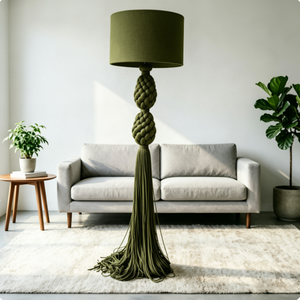 Lampe sur pied en macramé en coton tressé à la main, avec poteau en métal, décoration bohème, dimensions et couleur personnalisables pour appartement - Product Image 2