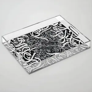Plexi transparent calligraphie arabe conçu motif or Plateau acrylique