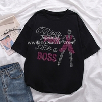 Transfert thermique en strass « Wear Pink Like a Boss » pour la sensibilisation au cancer du sein, vente en gros