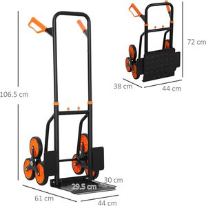 Chariot à main pour monter les escaliers, robuste, pliable, plateforme à 6 roues, poignées en acier inoxydable, capacité de charge de 120 kg, outils - Product Image 2