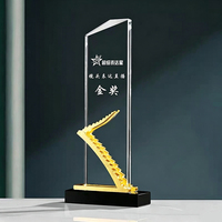 Trophée personnalisé en métal (or, argent, bronze) avec design d'escalier, cristal transparent, pour concours littéraires, débats et souvenirs