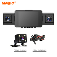 Caméra de tableau de bord WiFi à 4 canaux et triple objectif avec vision nocturne IR, caméra de recul à 4 LED, caméra de tableau de bord de voiture pivotante