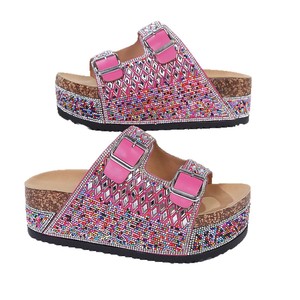 2025 New Arrival Women's Wedge Sandals Bling Colorful Rhinestone Upper Double <b>Strap</b> Thick Sole Comfortable - Product Image 5
