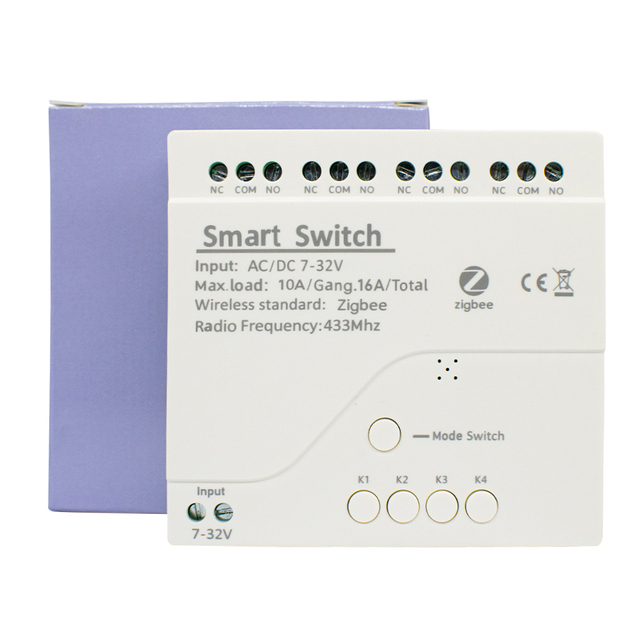Zigbee Relay Module 4ch Board Home Automation Diy DC 7-32V RF433Mhz Remote Control Light Switch Work With Alexa Google Home